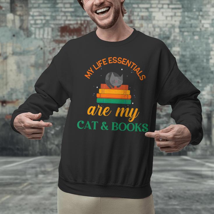 My Life Essentials Are Cat And Books Unisex Sweatshirt