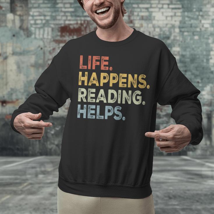 Life Happens Reading Helps Book Lovers Vinage Unisex Sweatshirt
