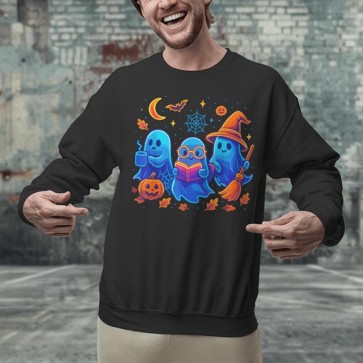 Little Ghost Coffee Tee Spooky Season Ghost Reading Book Unisex Sweatshirt