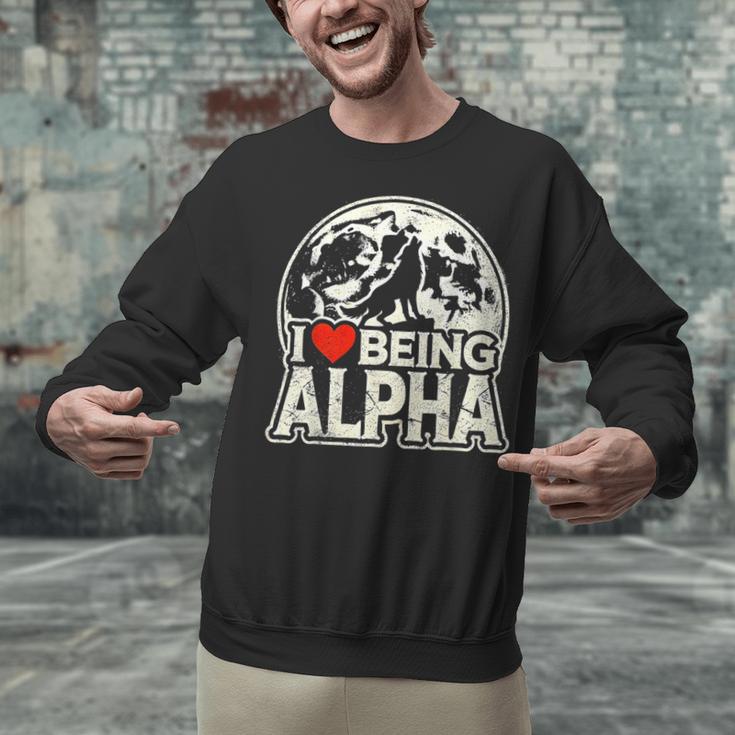 I Love Being Alpha Moonlit Wolf Meme Alpha Introvert Unisex Sweatshirt