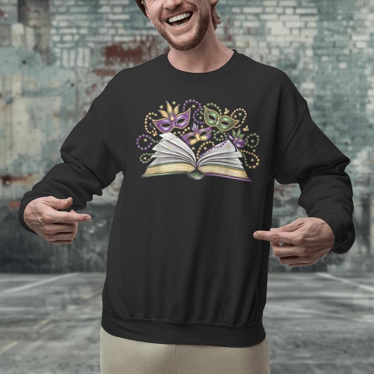 Mardi Gras Book Librarian Author Purple Beads Unisex Sweatshirt