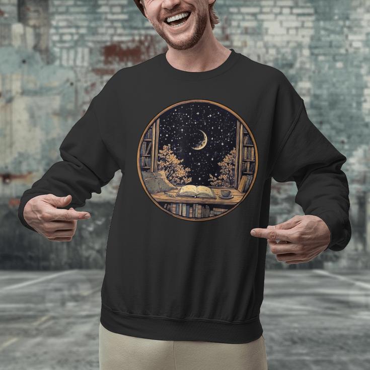 Moon Book Bookshelf Library Coffee Cup Star Stars Pattern Unisex Sweatshirt Moon Book Bookshelf Library Coffee Cup Star Stars Pattern Unisex Sweatshirt