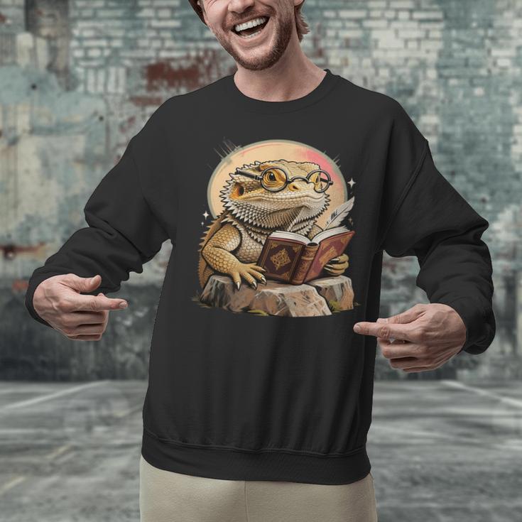Nerdy Bearded Dragon Glasses Book Reading Unisex Sweatshirt