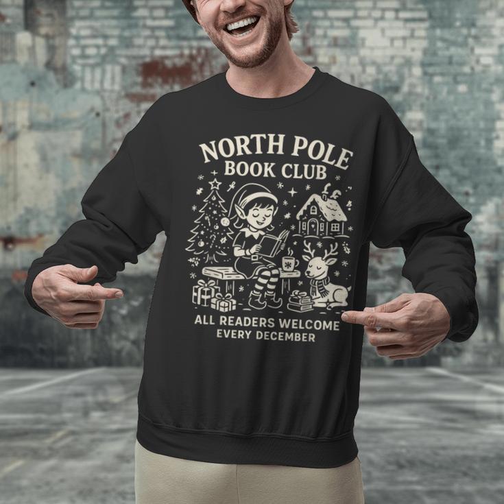 North Pole Book Club Christmas Elf Bookish Retro Graphic Unisex Sweatshirt