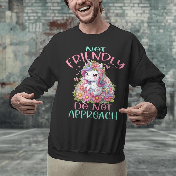Not Friendly Do Not Approach Women & Girls Unicorn Cute Introvert & Humor Lovers For Women V-Neck Classic Fit Modern Short Sleeve Unisex Sweatshirt