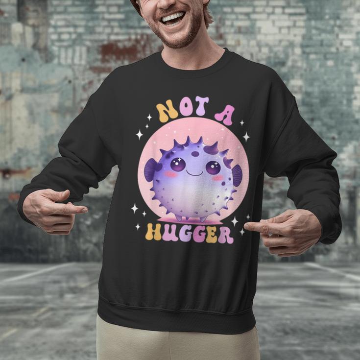 Not a Hugger Cute Pufferfish Autism Awareness Introverts Unisex Sweatshirt