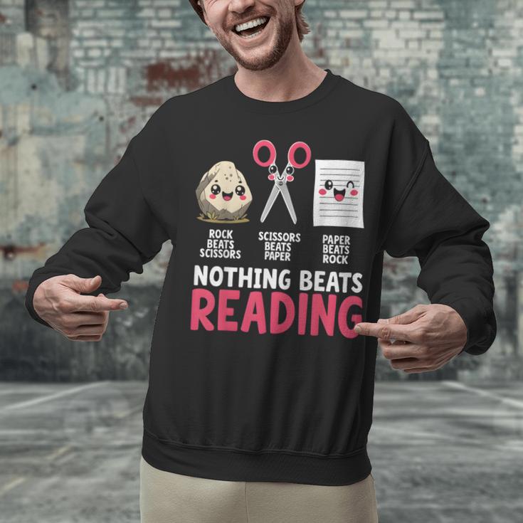 Nothing Beats Reading Rock Paper Scissors Book Lover Library Unisex Sweatshirt