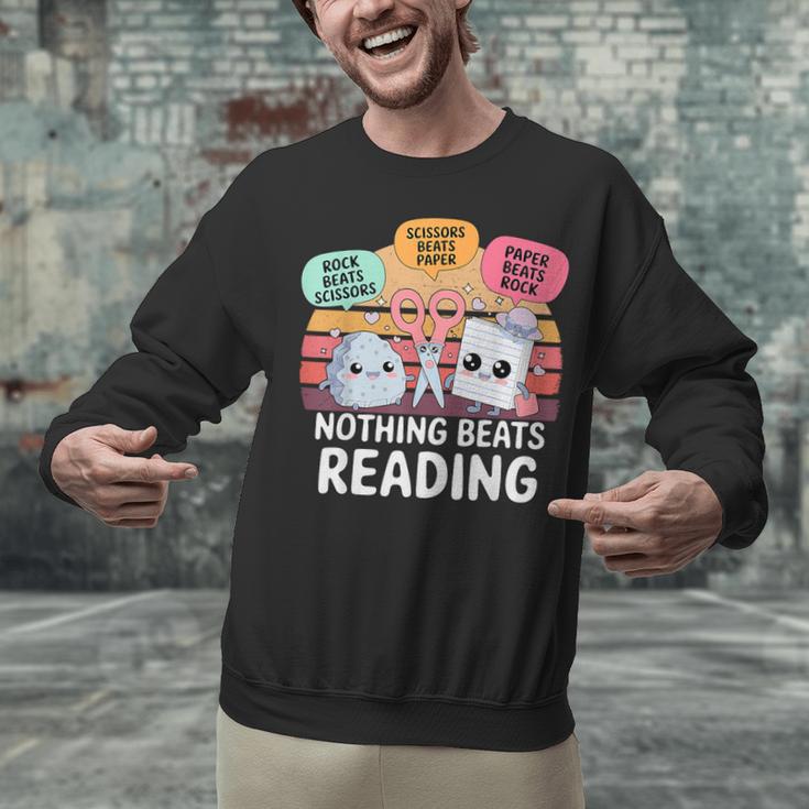 Nothing Beats Reading Rock Paper Scissors Books Lover Unisex Sweatshirt
