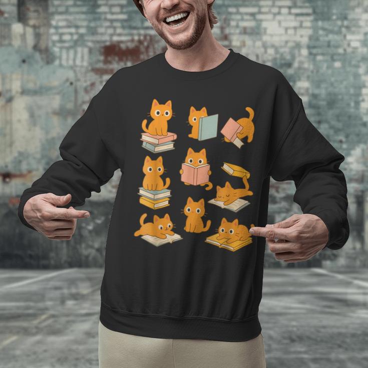Orange Cats Reading Books Cat Lover Unisex Sweatshirt