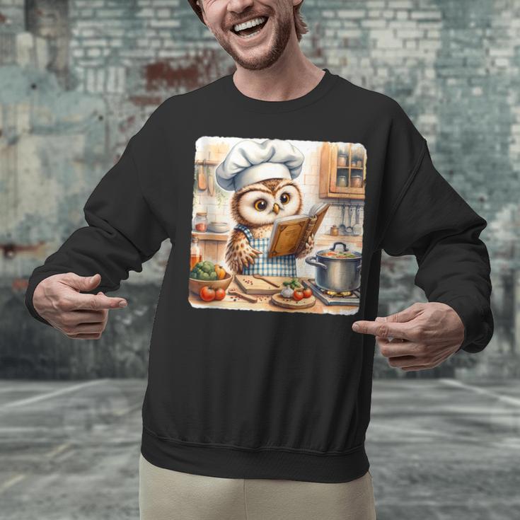 Owl Learning To Cook With Cookbook Chef Apron Stove Cooking Unisex Sweatshirt