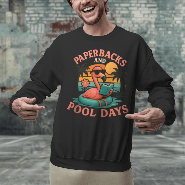 Paperbacks And Pool Days Flamingo Reading Summer Vibes Books Unisex Sweatshirt