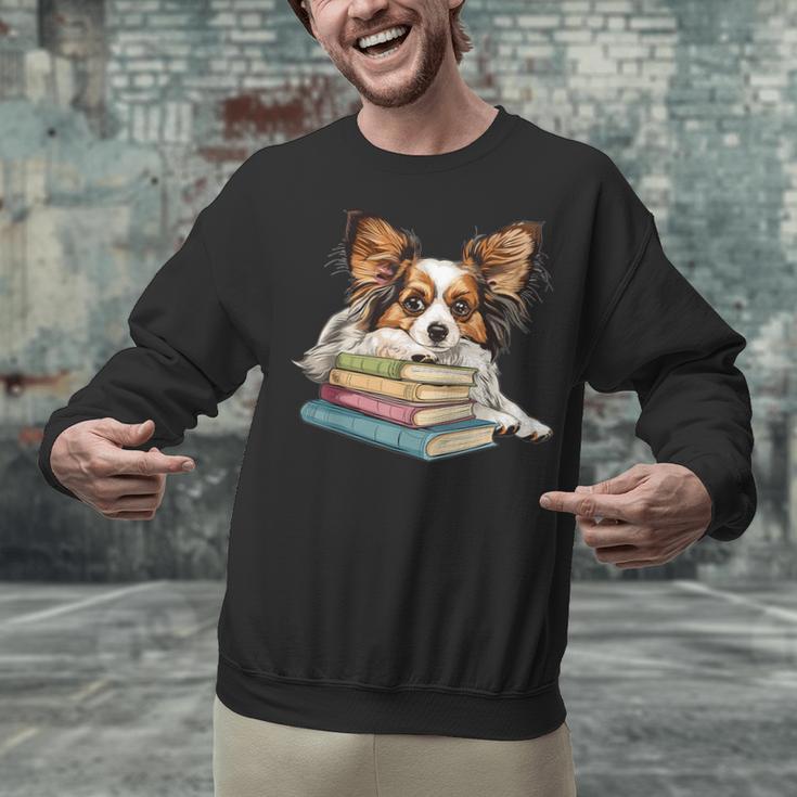 Papillon Books Reading Dog Breed Graphic For Men Women Kids Unisex Sweatshirt