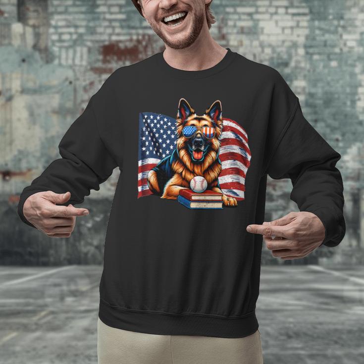 Patriotic German Shepherd Books Baseball USA Flag Vintage Unisex Sweatshirt