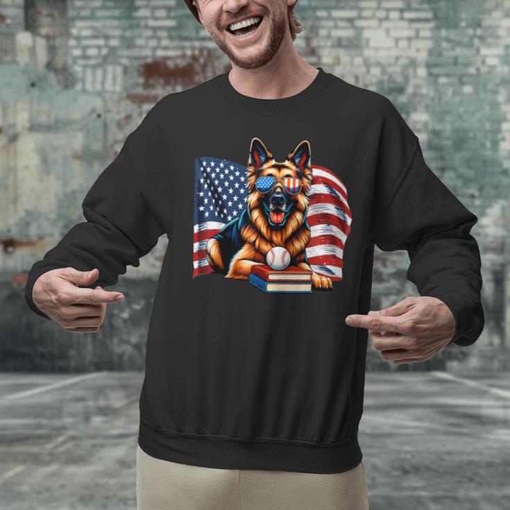 Patriotic German Shepherd Dog Books Baseball American Flag Unisex Sweatshirt