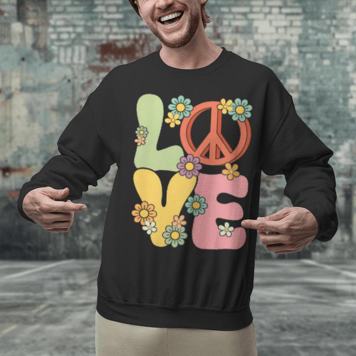 Peace Sign Love Groovy Vibes Costume Nostalgia 1980s Fashion Unisex Sweatshirt