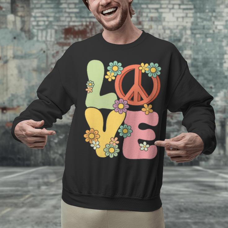Peace Sign Love Groovy Vibes Costume Nostalgia 1980s Fashion Unisex Sweatshirt