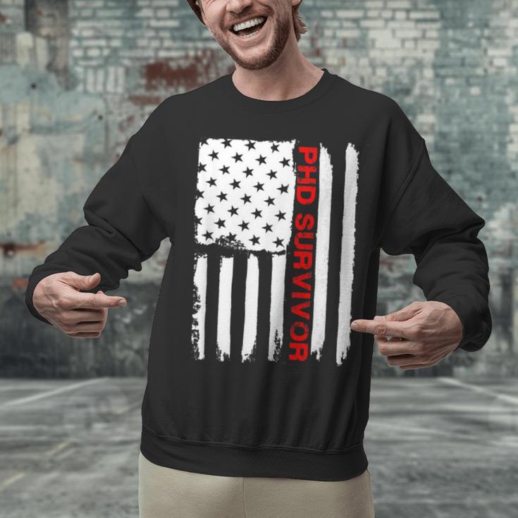 PhD Survivor Graduation American Flag Shirt Degree Tee Women Kids Men Unisex Sweatshirt
