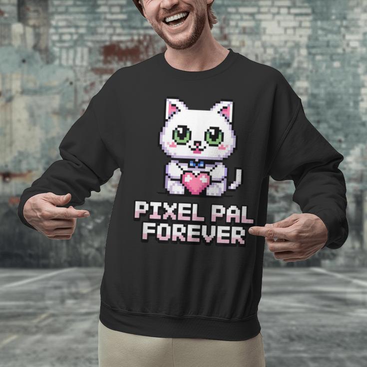 Pixel Art Pet Cat Y2K Retro Vintage Digital Nostalgia Tech Unisex Sweatshirt