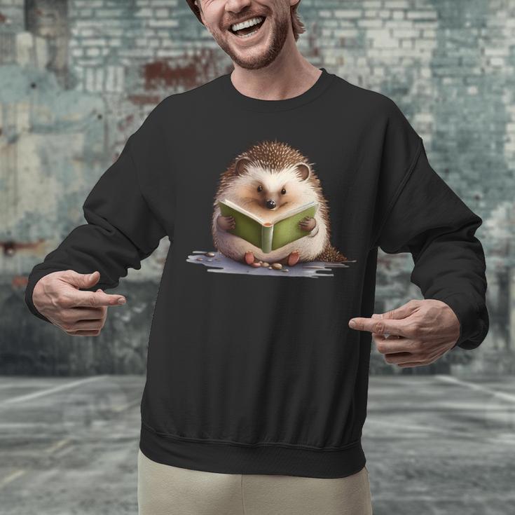 Porcupine Reading Book Hedgehog Book Lover Unisex Sweatshirt