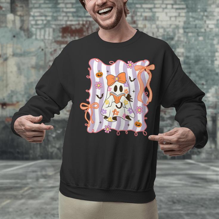 Preppy Coquette Bow Ghost Reading Books Halloween Book Unisex Sweatshirt