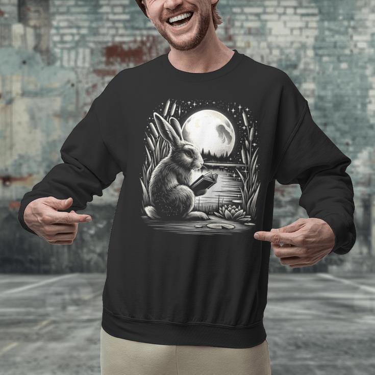 Rabbit Reading Book Full Moon Lake Scenery Unisex Sweatshirt