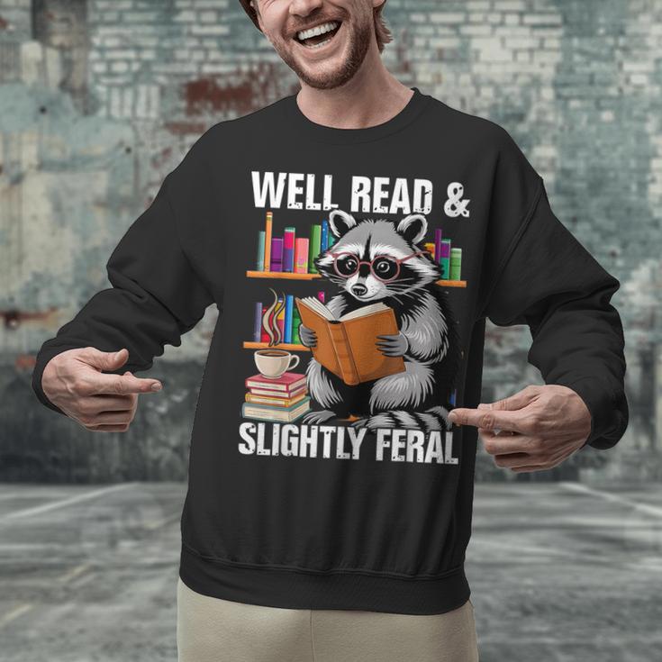 Well Read & Slightly Feral Raccoon Book Lover Graphic Unisex Sweatshirt