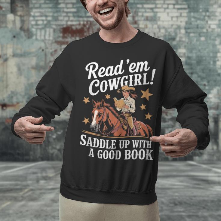 Read 'Em Cowgirl Saddle Up With A Good Book Rodeo Bookworm Unisex Sweatshirt