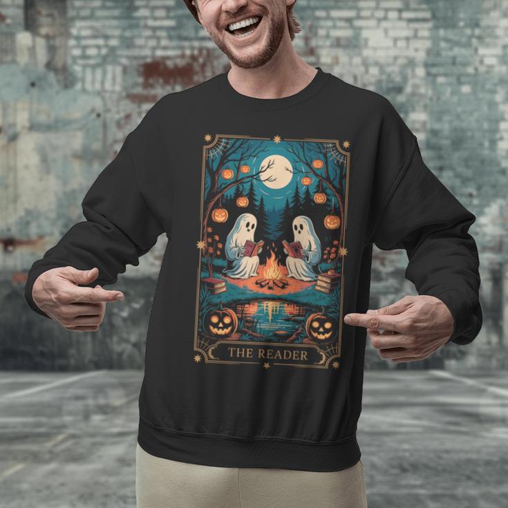 The Reader Bookish Cute Spooky Ghost Reading Book Tarot Card Unisex Sweatshirt