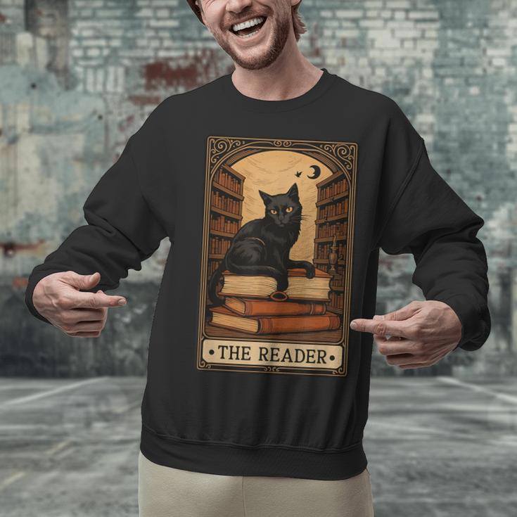 The Reader Cat Book Reading Halloween Tarot Card Unisex Sweatshirt