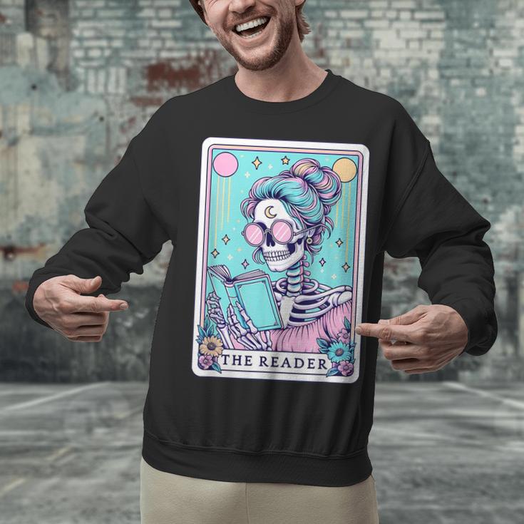 The Reader Retro Reading Skeleton Books Flowers Tarot Card Unisex Sweatshirt