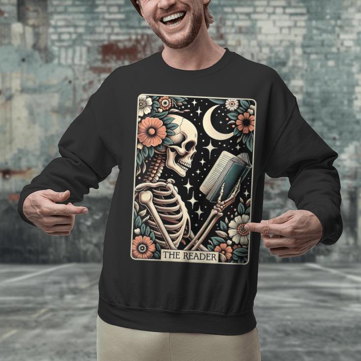 The Reader Tarot Card Skeleton Reading Book Bookworm Bookish Unisex Sweatshirt