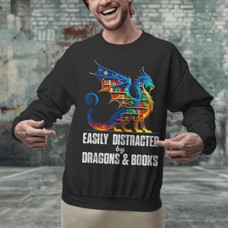 Reading Lover Easily Distracted By Dragons And Books Dragon Unisex Sweatshirt