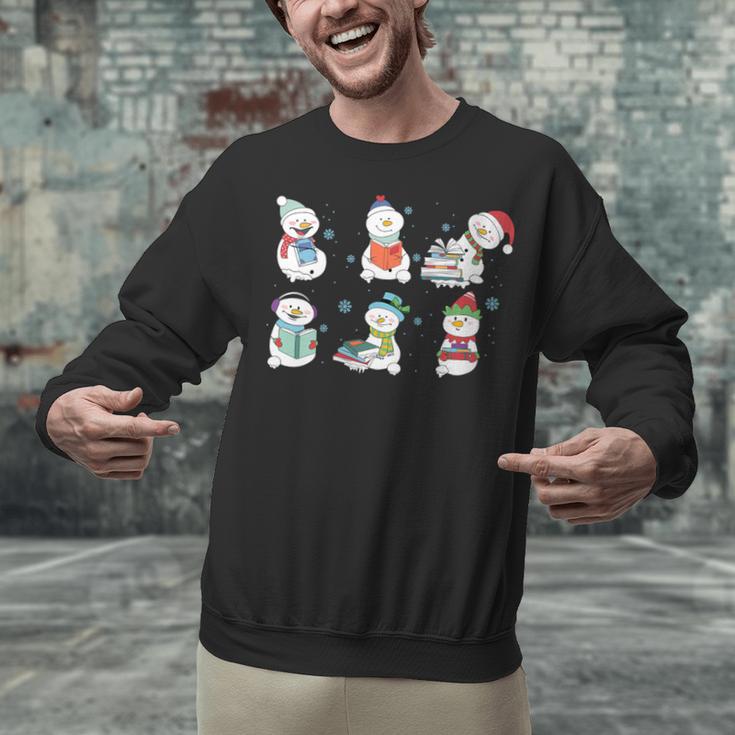 Reading Snowman Christmas Book Lovers Bookworm Librarian Unisex Sweatshirt