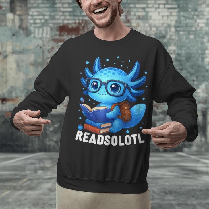 Readsolotl Blue Kawaii Axolotl Book Lover Reading Unisex Sweatshirt