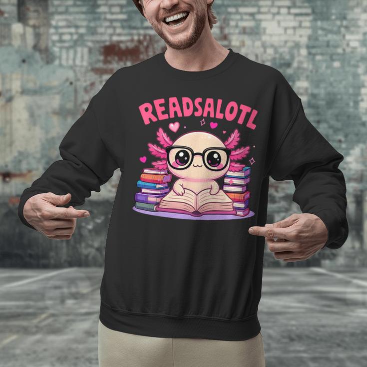 Readsolotl Pink Kawaii Axolotl Book Lover Reading Unisex Sweatshirt