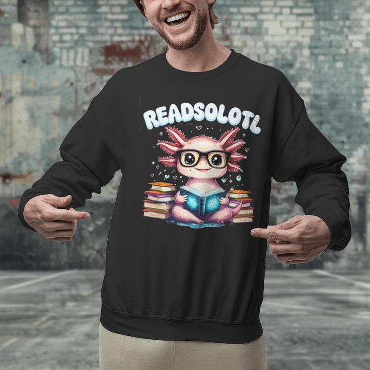 Readsolotl Pink Kawaii Axolotl Read Book Lover Reading Unisex Sweatshirt