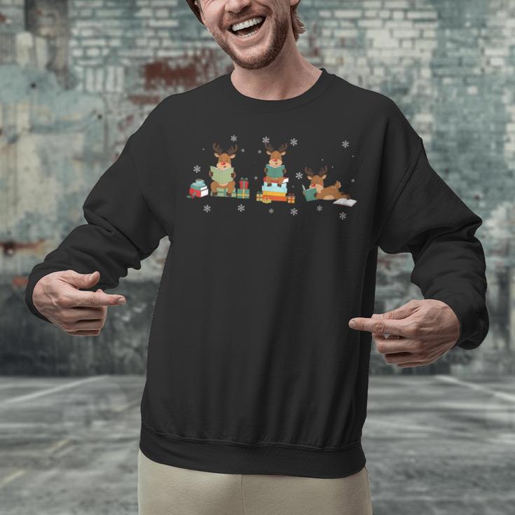 Reindeer Reading Books Christmas Library Classroom Unisex Sweatshirt