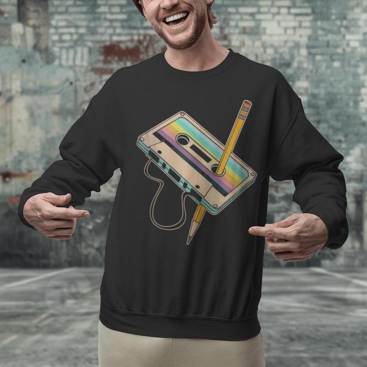 Retro Cassette And Pencil 80s 90s Nostalgia Music Lover Unisex Sweatshirt