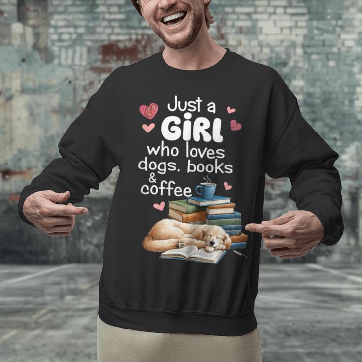Retro Just A Girl Who Love Dogs Books And Coffee Bookworm Unisex Sweatshirt