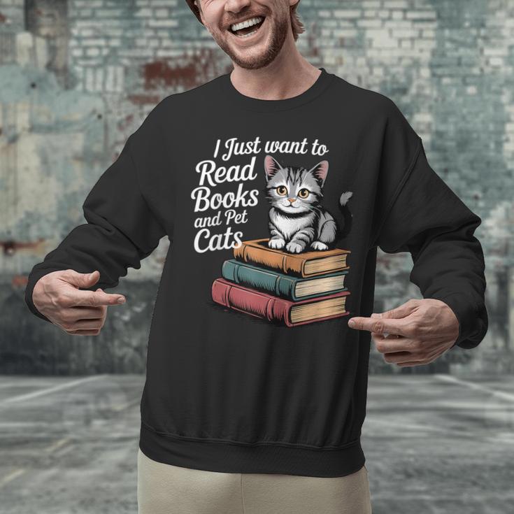 Retro I Just Want To Read Books And Pet Cats Cat For Men Women Kids Unisex Sweatshirt