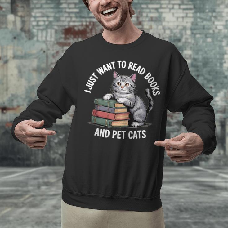 Retro I Just Want To Read Books And Pet Cats Unisex Sweatshirt
