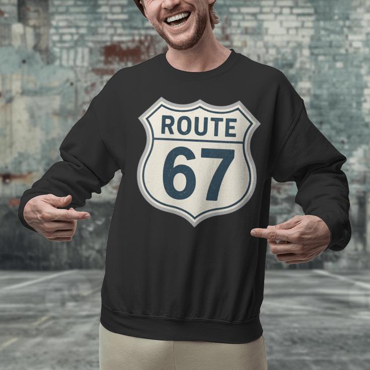 Retro Route 67 Highway Sign Vintage Road Nostalgia Unisex Sweatshirt