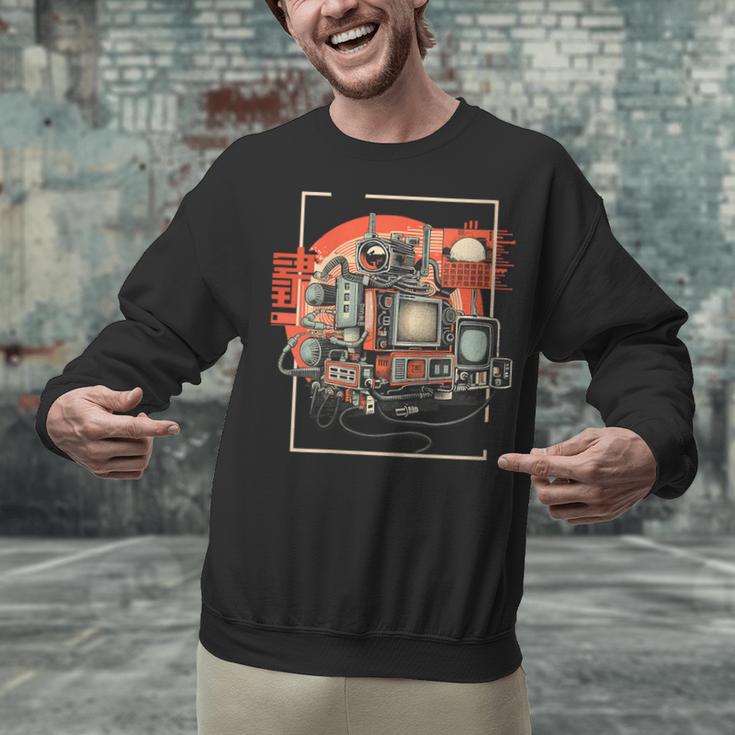 Retro Tech Stack 80s 90s Nostalgia Analog TV Cameras Unisex Sweatshirt