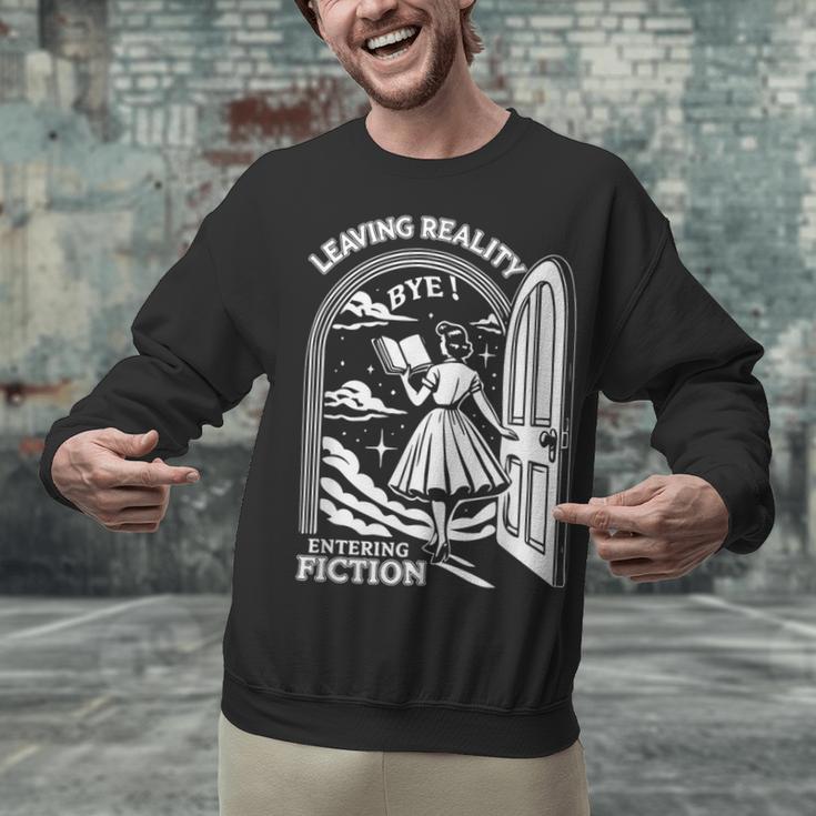 Retro Trendy Bookish Book Lover Reading Quotes Leaving Reality Entering Fiction -Adults Small Short Sleeve T-Shirt Unisex Sweatshirt