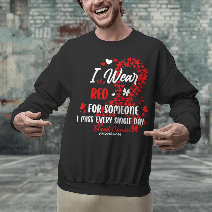 Ribbon Blood Cancer Angel Memory Support Dad Mom Red Unisex Sweatshirt