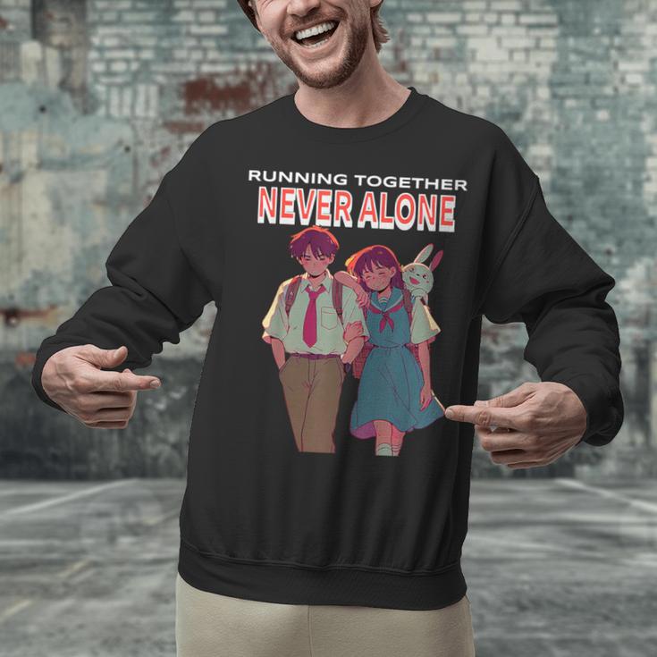 Running Together Always Connected Anime Nostalgia Message Unisex Sweatshirt