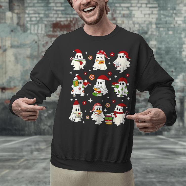 Santa Ghost Reading Books Christmas Library Teacher Unisex Sweatshirt