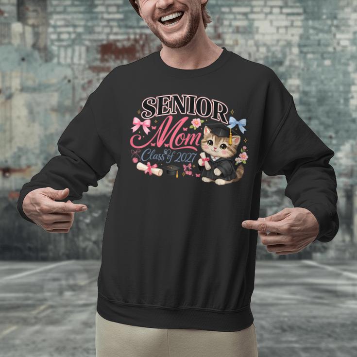 Senior Mom Class Of 2027 Cute Cat Graduation Pink Bows Girls Unisex Sweatshirt