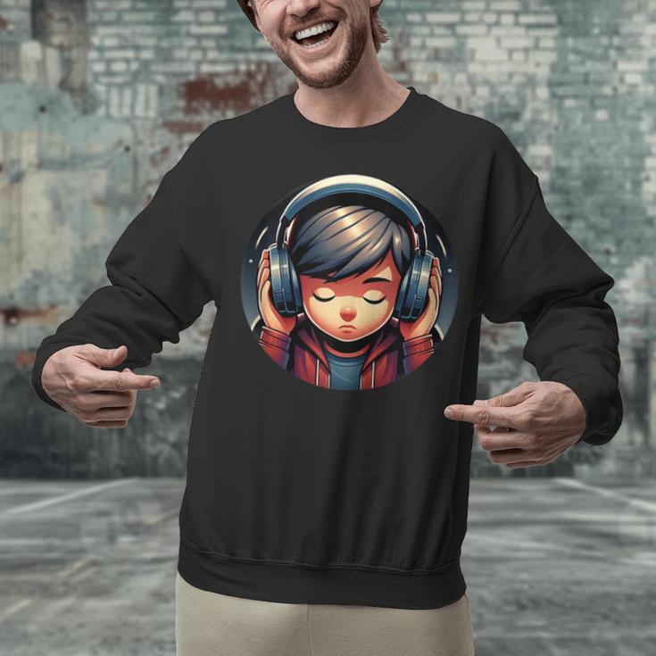 Serene Music Enthusiast With Headphones Introvert Cute Boy Unisex Sweatshirt Serene Music Enthusiast With Headphones Introvert Cute Boy Unisex Sweatshirt