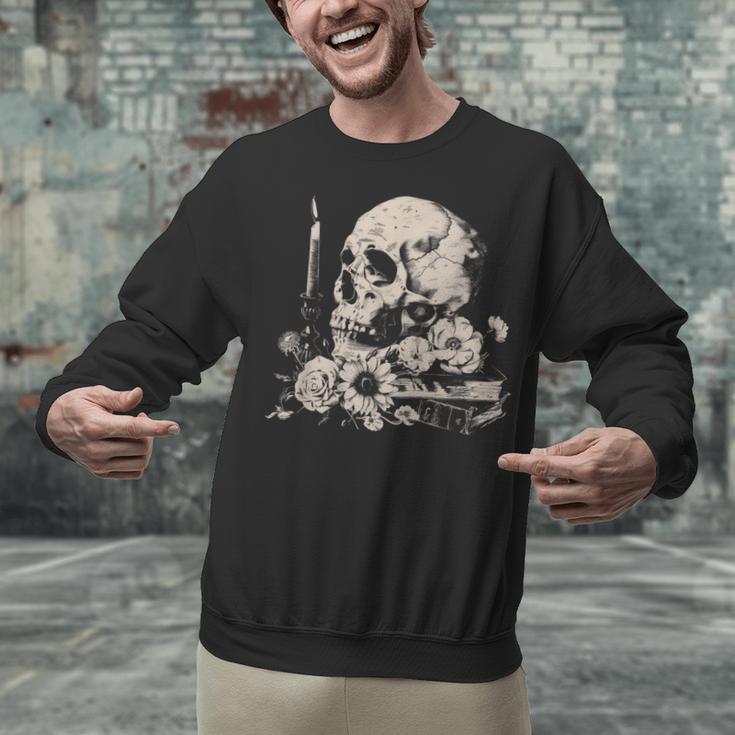 Skull Books Flowers Goth Reader Grunge Dark Alt Aesthetic Unisex Sweatshirt